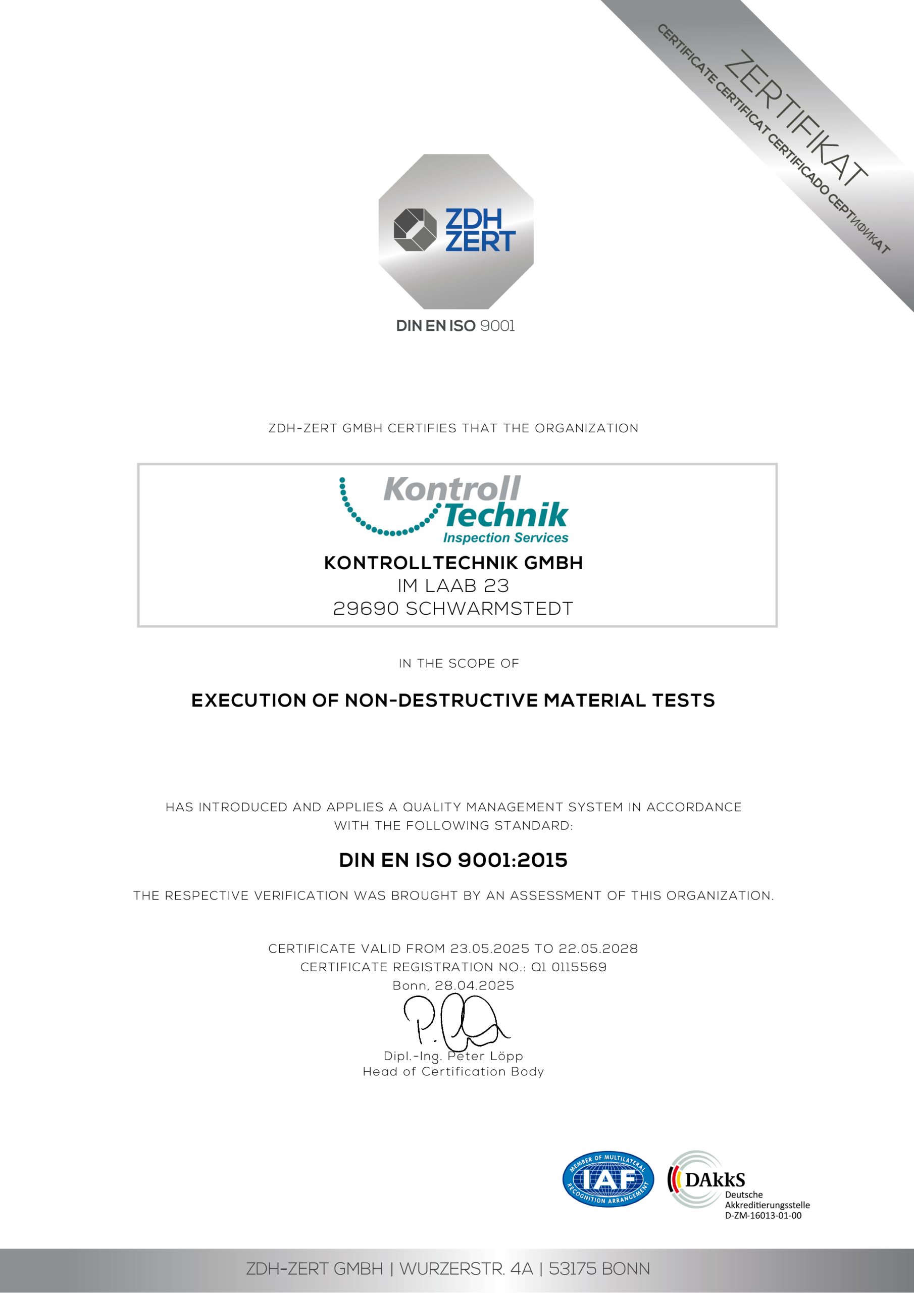 ISO 9001 certificate