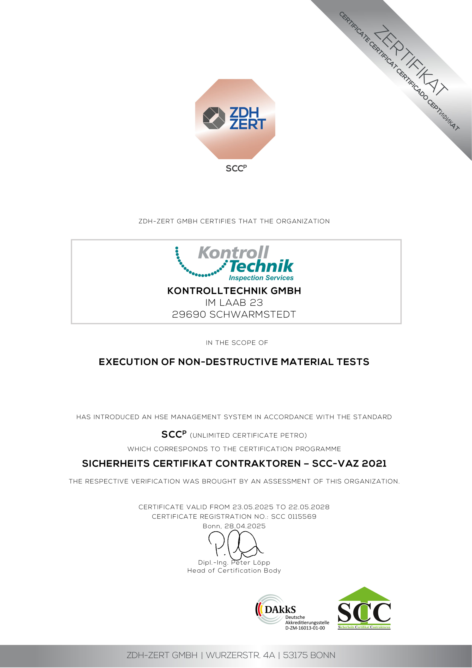 SCCp certificate